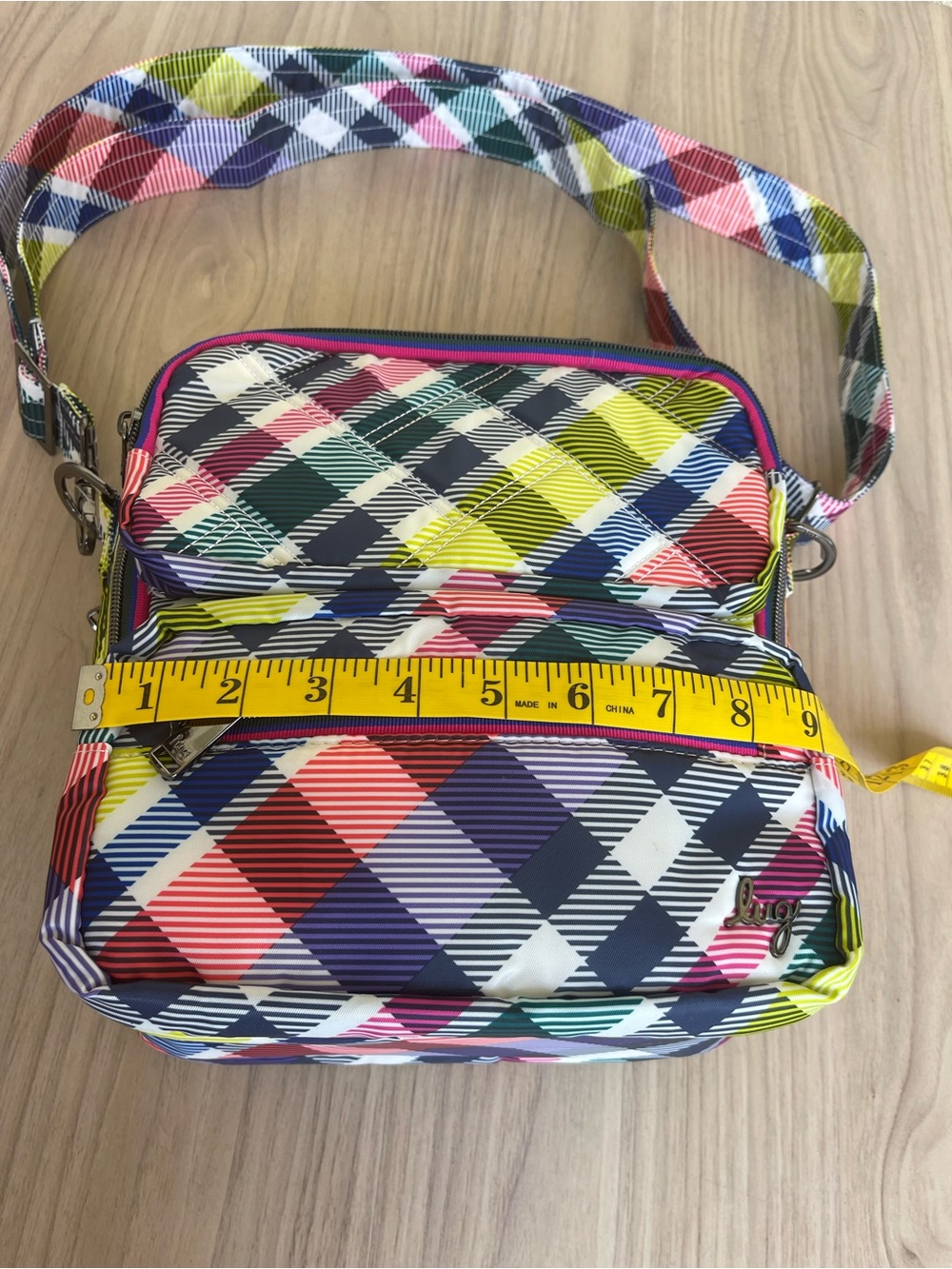 lug Multicolor Plaid Crossbody Bag - Navy, Pink, Lime, Teal - Picture 8 of 13